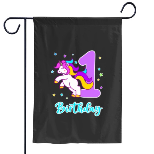Discover Cute Cartoon Unicornss 1st Birthday Celebration Garden Flags