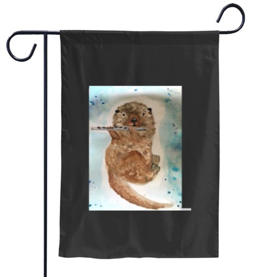 Discover Watercolor Otter Playing the Flute Garden Flags