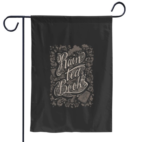 Discover Rain Tea amp Books Grey version Fitted Garden Flags