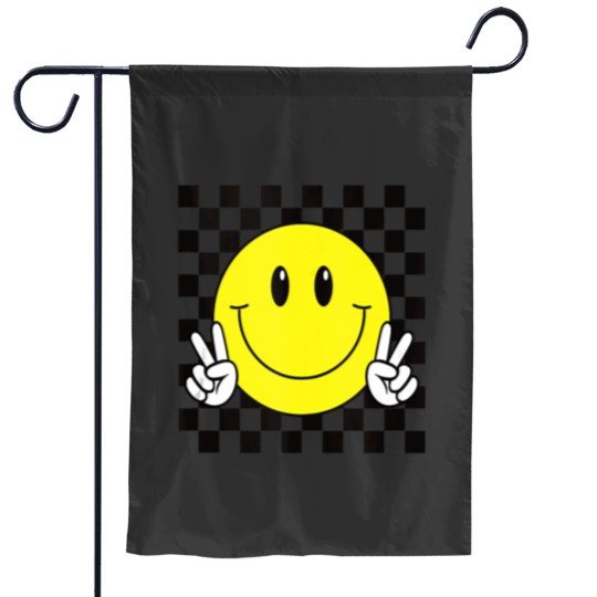 Discover Yellow Smile Face Cute Checkered Peace Smiling happy facess Tank Top Garden Flags