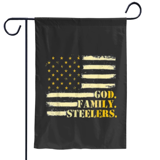 Discover American Flag God Family steelersss Military Veteran Essential Garden Flags