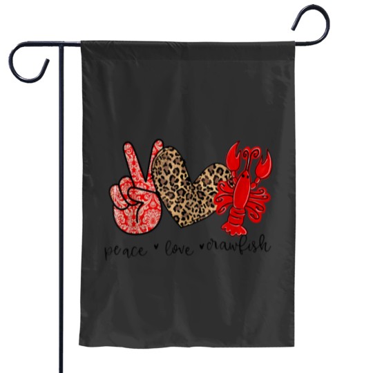 Discover Peace Love Crawfish Leopard Crawfish Boil Cajun Lobster Gift Garden Flags