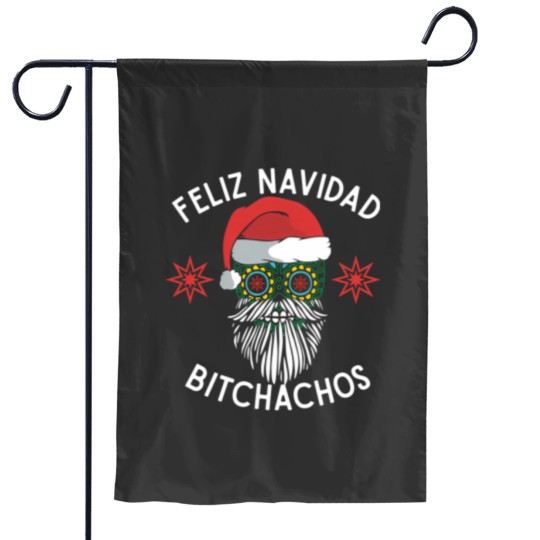 Discover Feliz Navidad Bitchachos Merry Spanish Christmas Mexican Sugar Skull In Santa'S Hat Garden Flags