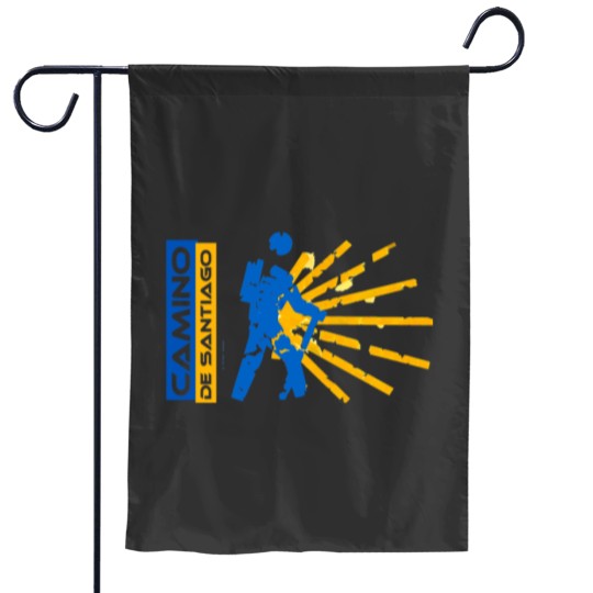 Discover Camino de Santiago. Way of St. James. Hiking logo. Garden Flags