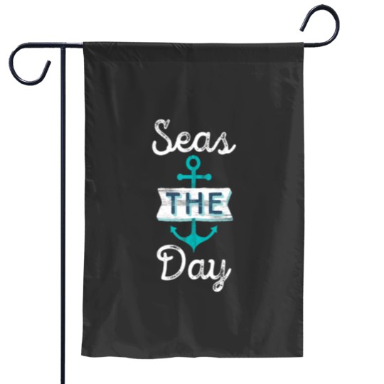 Discover Funny Cruise Saying Seas the Day Teal Nautical Anchor Gift Tank Top Garden Flags