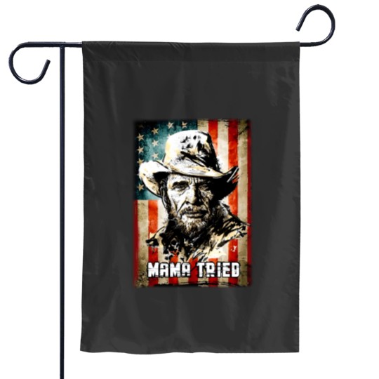 Discover Vintage Merle Haggard Mama Tried Black Garden Flags