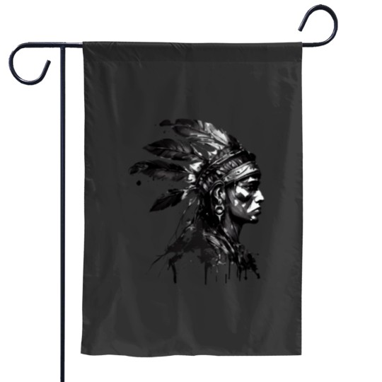 Discover Aztec Warrior in Black Ink Garden Flags