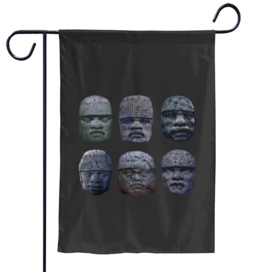 Discover Six Stone Olmec Heads Garden Flags