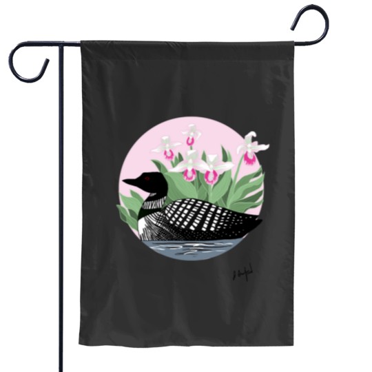 Discover Minnesota Loon and Ladys Slipper Garden Flags