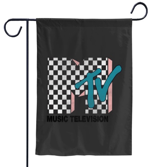 Discover MTVss Checkered Logo Pink Shadow Turquoisess TV Graphic Garden Flags