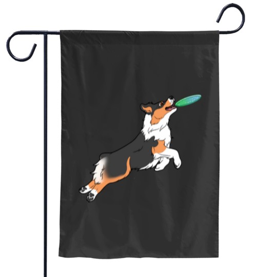 Discover Black Tri Australian Shepherd Catching Disc Garden Flags