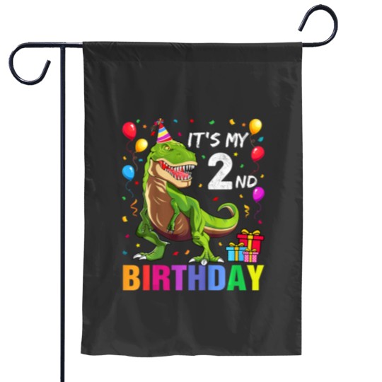 Discover Kids Its My 2nd Birthday Happy 2 Year TRex Shirt Garden Flags