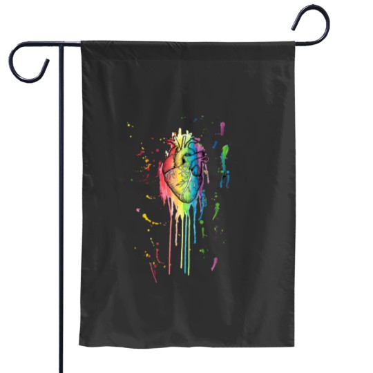 Discover Watercolour and Pen Rainbow Anatomical Heart Garden Flags