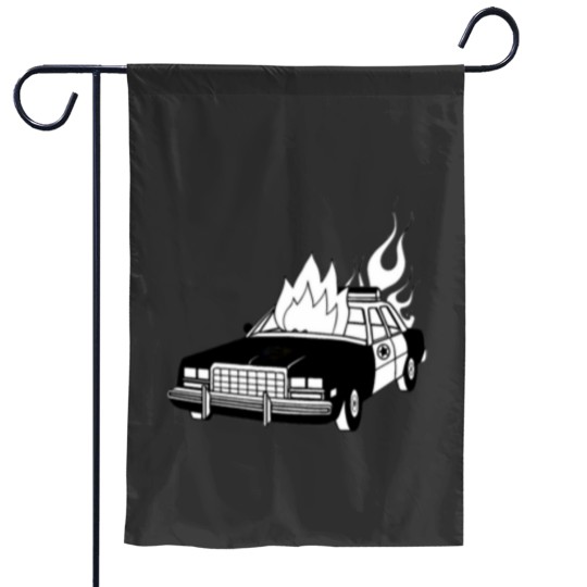 Discover Burning Cop Car Garden Flags