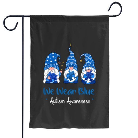 Discover three gnomes holding blue puzzle autism awareness pullover Garden Flags