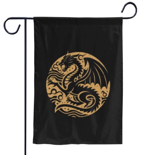 Discover Black Dragon Silhouette Gold Logo Garden Flags