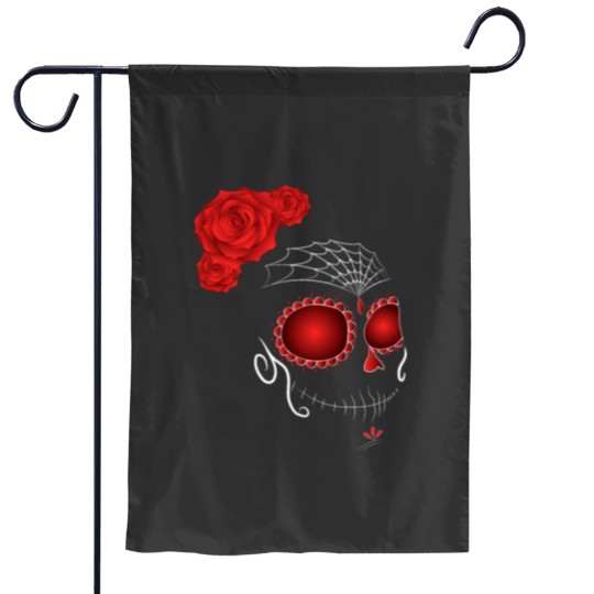 Discover Sugar Skull with Rose Crown Dia De Los Muertos Garden Flags