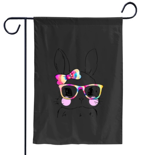 Discover Cute Bunny Rabbit Face Tie Dye Glasses Girl Happy Garden Flags