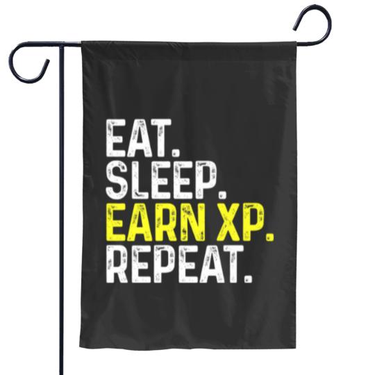 Discover Eat Sleep Earn XP Repeat Funny Gamer Gaming Garden Flags
