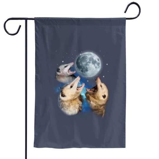 Discover Three Possum Howling At Moon - Funny Opossum Lovers Costume Garden Flags