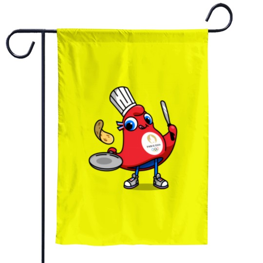 Discover Paris 2024 Phryges - Cartoon chef in red apron with food Garden Flags