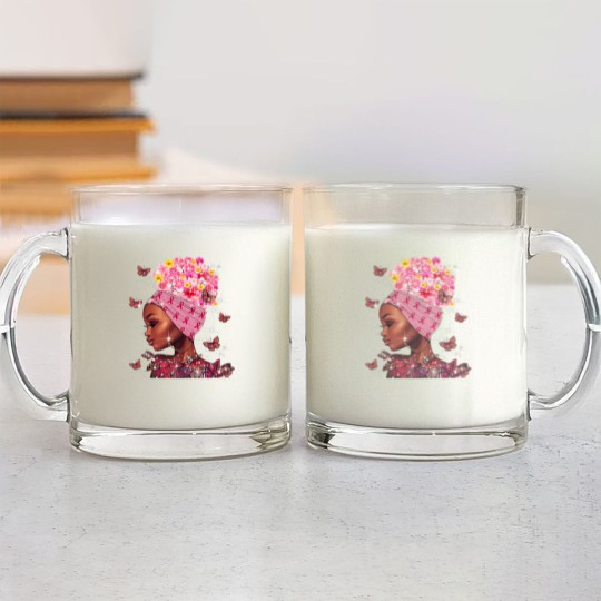 Discover In October We Wear Pink Black Woman Breast Cancer Awareness Glass Mugs