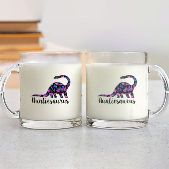 Discover Womens Auntiesaurus Glass Mugs Funny Kids Gift for Aunt Cute Graphic Dinosaur Top