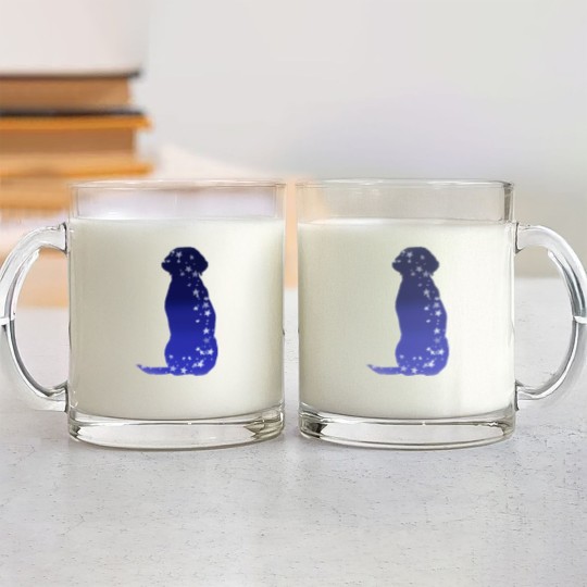 Discover Cosmic dog silhouette in blue with stars Glass Mugs