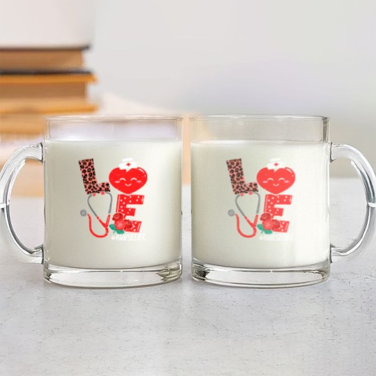 Discover Love Heart Stethoscope Nurse Life Valentine Day 2022 Women Glass Mugs