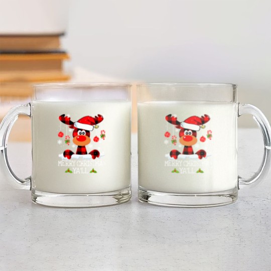 Discover Merry Christmas Ya'll Reindeer Santa Hat Buffalo Red Plaid Glass Mugs