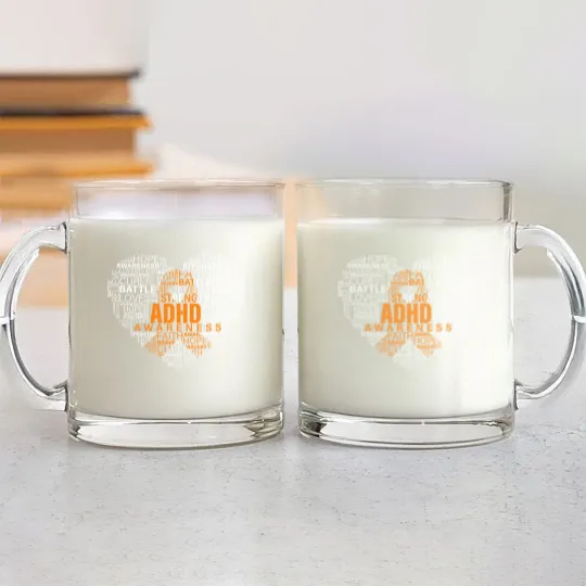Discover ADHD awareness words cloud heart support proud ADHD warrior Glass Mugs