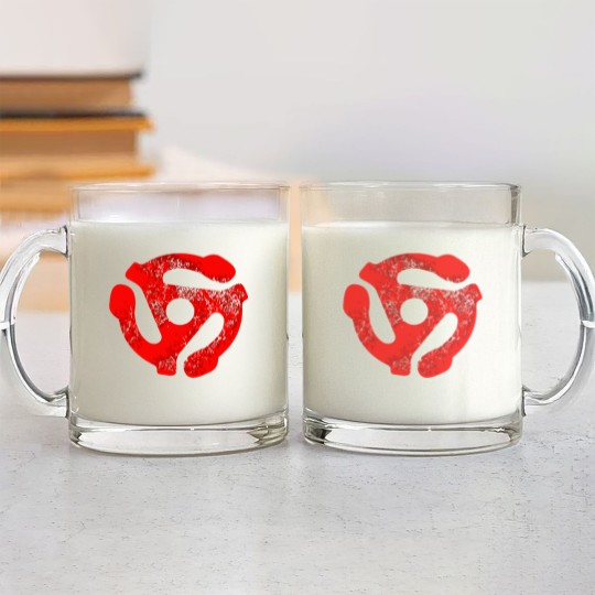 Discover Music Turntable Record Dj Red 45 Rpm Adapter Glass Mugs