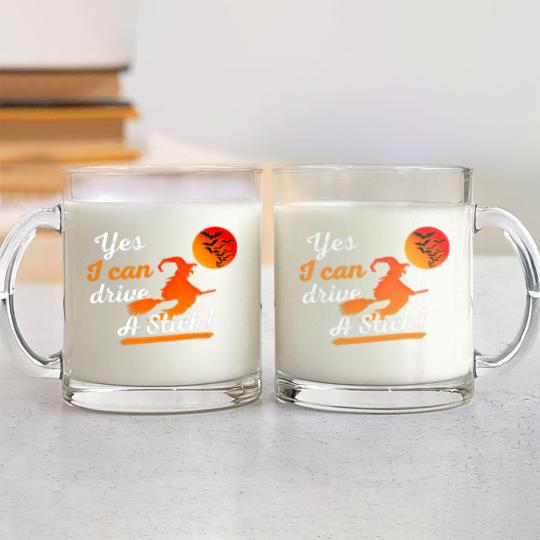 Discover Halloween Witch Broom Yes I Can Drive A Stick Glass Mugs