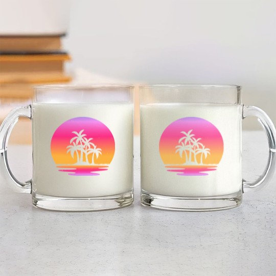 Discover Retro Sunset Retrowave Lake Sunsetby retrohub Glass Mugs