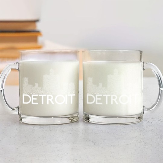 Discover Detroit Skyline Word Art Print - Detroit - Glass Mugs