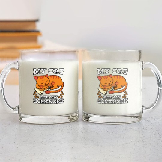 Discover My Cat Ate My Homework Glass Mugs