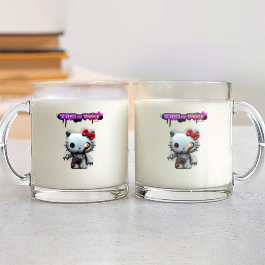 Discover kitty trick or treat Glass Mugs