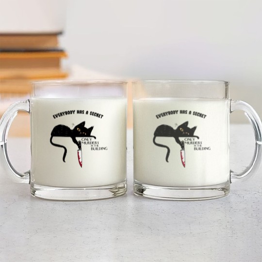 Discover Everybody Has A Secret Only Murders In The Building Glass Mugs, Black Cat Witchy Cat Halloween