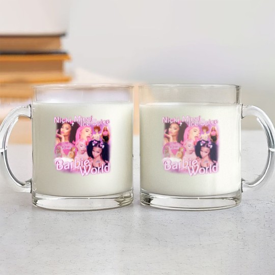 Discover Nicki Minaj x Ice Spice Vintage Rap Glass Mugs, Nicki Minaj x Ice Spice Barbie World Glass Mugs
