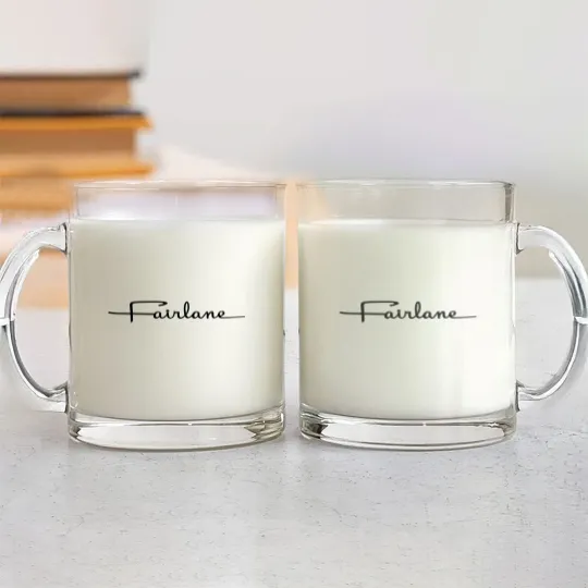 Discover Fairlane Script Glass Mugs