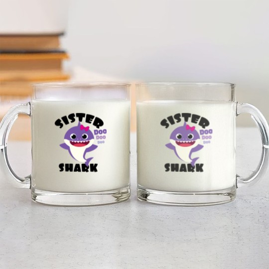 Discover Sister Shark Gift Cute Baby Shark Matching Family Glass Mugs