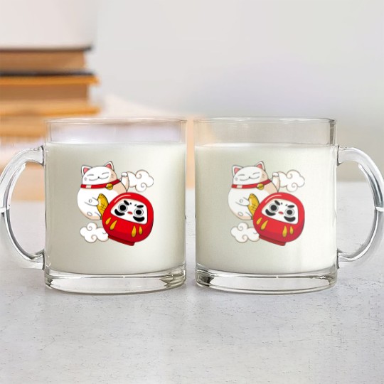 Discover Maneki Neko Lucky Cat Japanese Daruma Doll Kawaii Glass Mugs