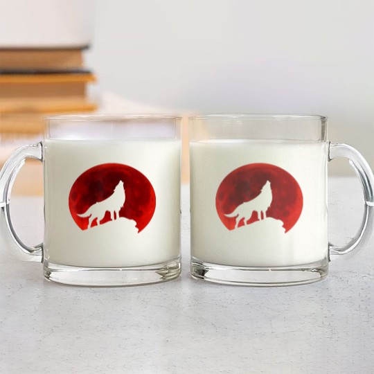 Discover Wolf Howling at Moon Glass Mugs