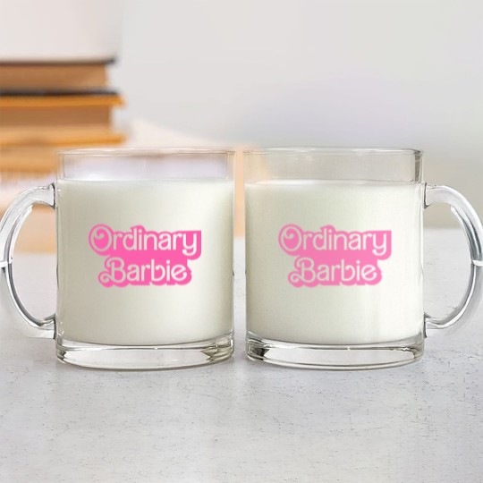 Discover Ordinary Barbie Unisex Glass Mugs Jersey Short Sleeve Glass Mugs in White and Barbie Pink