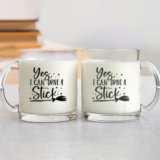 Discover I drive Stick Glass Mugs, Halloween Glass Mugs, Cute Halloween Glass Mugs