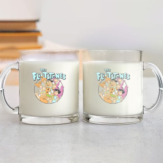 Discover the flintstones group shot family classic vintage logo t Glass Mugs