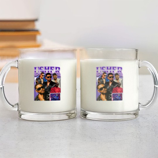 Discover Limted Rapper Usher Glass Mugs, Vintage Usher 90s Glass Mugs, Retro Usher Graphic Glass Mugs