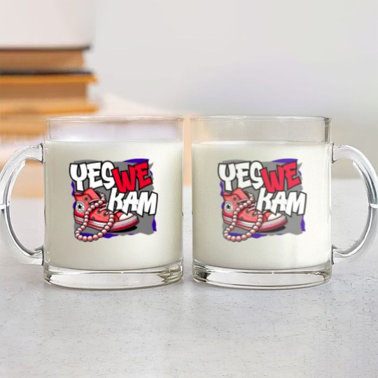 Discover Kamala Harris , Yes We Kam, red white and blue, Glass Mugs