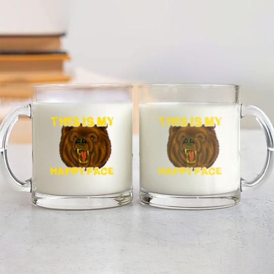 Discover This Is My Happy Face Funny Grizzly Bear Glass Mugs