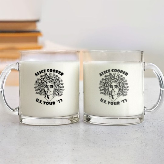 Discover Alice Cooper Men's Glass Mugs, Medusa USA Tour 1973 Cover White Graphic Glass Mugs